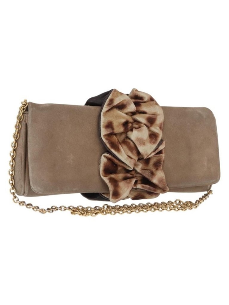 Authentic Dolce&Gabbana Chain Shoulder Bag Suede Brown Gold